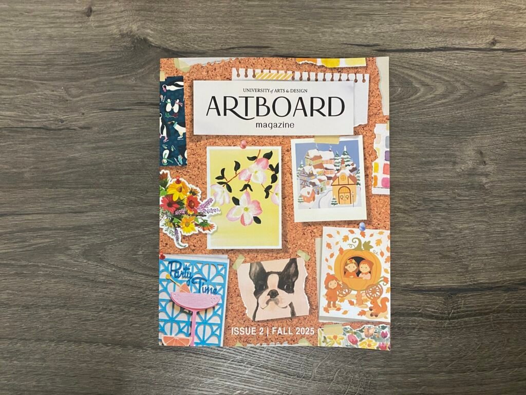 Artboard Magazine laying on a table.  author, creative, published, business foundations for designers, design frameworks, designer business course