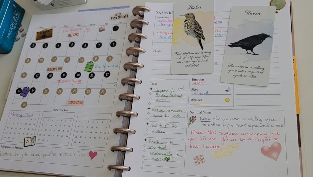 Photo of a working planner spread from the Spirit-Op planner, the result of being inspired to create a functional spiritual planner  Veronica Lopez